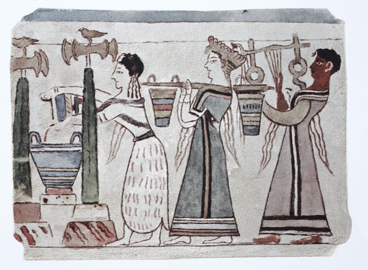 Divat, Égei-tengeri föníciai kultúra, i.e. 2000-500. Nők vizesvödrökkel a hárfa mögött alkotó: Unknown artist