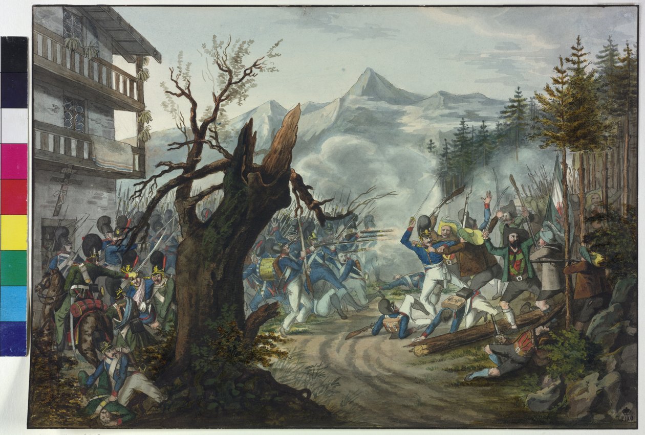 Harc bajor katonák és tiroli parasztok között alkotó: Unknown artist