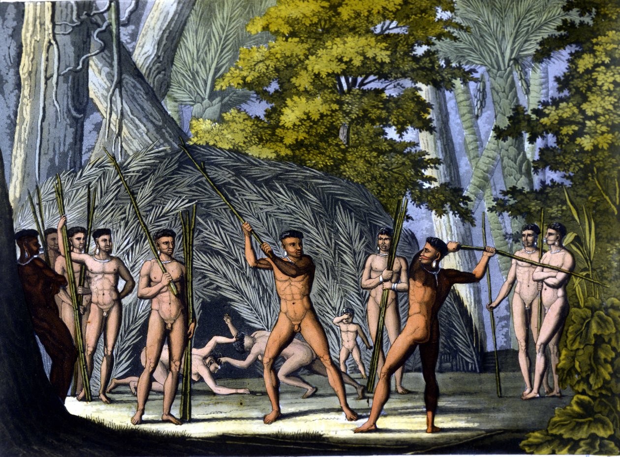 Harc botocudók, brazíliai indiánok között – „A régi és modern kosztümben” – Ferrario, szerk. Milánó alkotó: Unknown artist