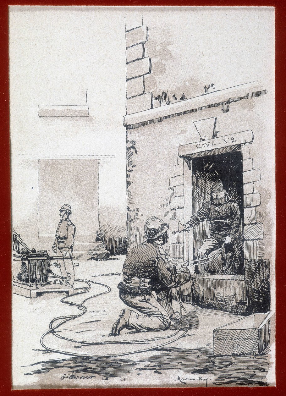 Tűzoltók: pincék tűzoltó készülékei. sd gravírozás. 19. század alkotó: Unknown artist