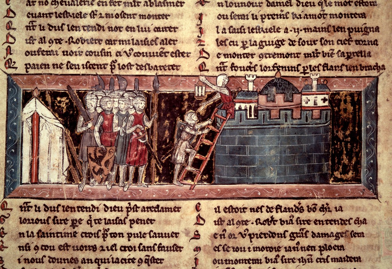 Első keresztes hadjárat: „A keresztes hadjáratok Jeruzsálem előtt”. Miniatűr a „Chevalier au Swan et Godefroi de Bouillon”-ból” alkotó: Unknown artist