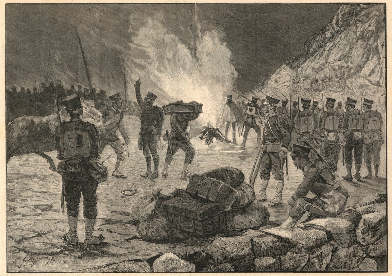 Első kínai-japán háború – Japán kínai háború, partraszállás Chemulpónál (Inchon Koreában) 1894-ben – 1894-es metszet alkotó: Unknown artist