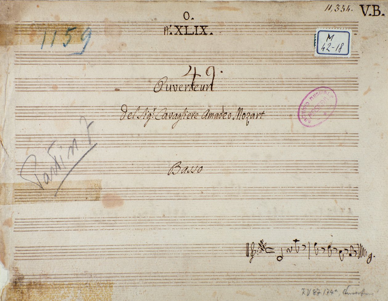 Mithridate, a Pont királya, Mozart operájának első oldala (1770) alkotó: Unknown artist
