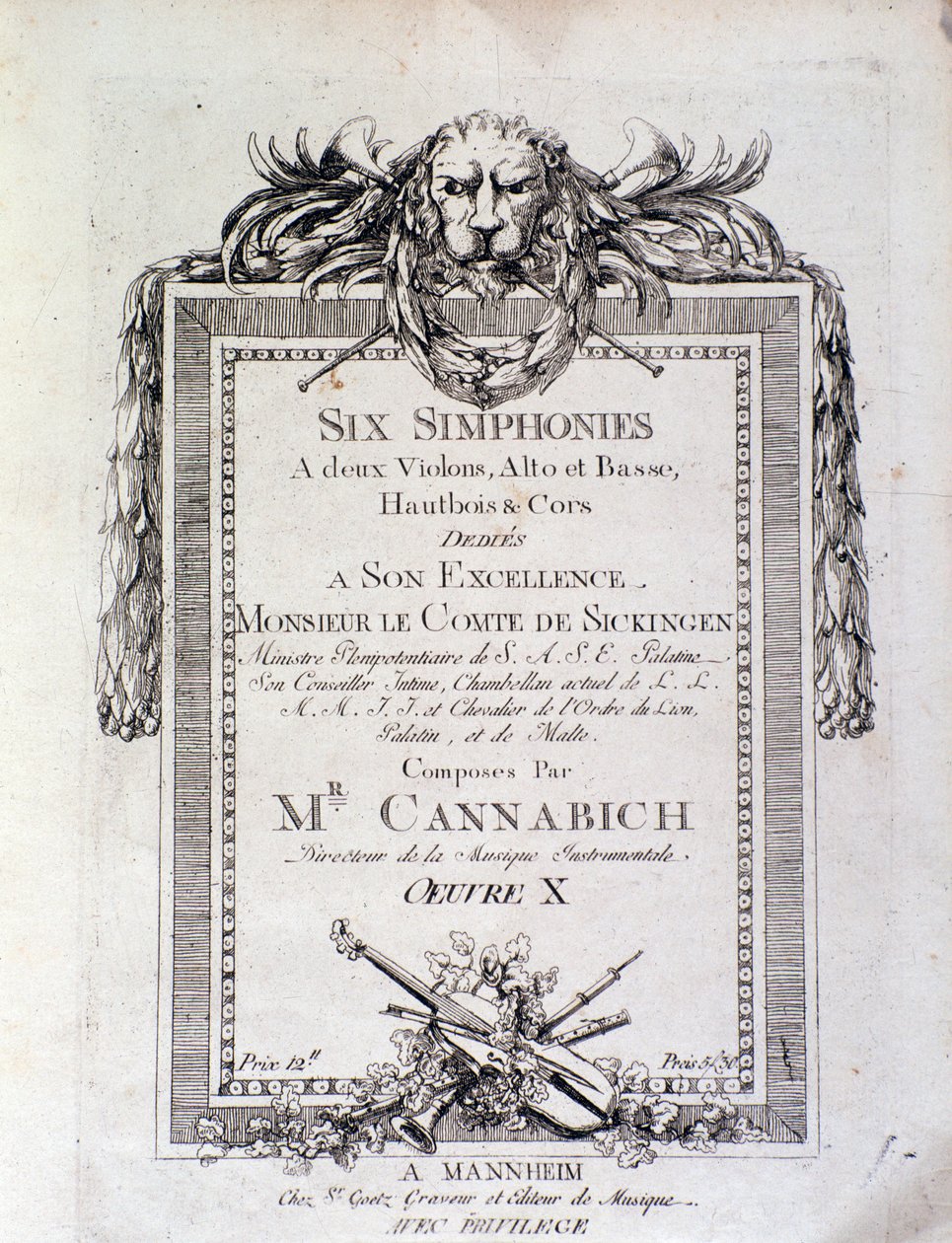 szimfónia kottájának első oldala n. 3, Christian Cannabich alkotó: Unknown artist