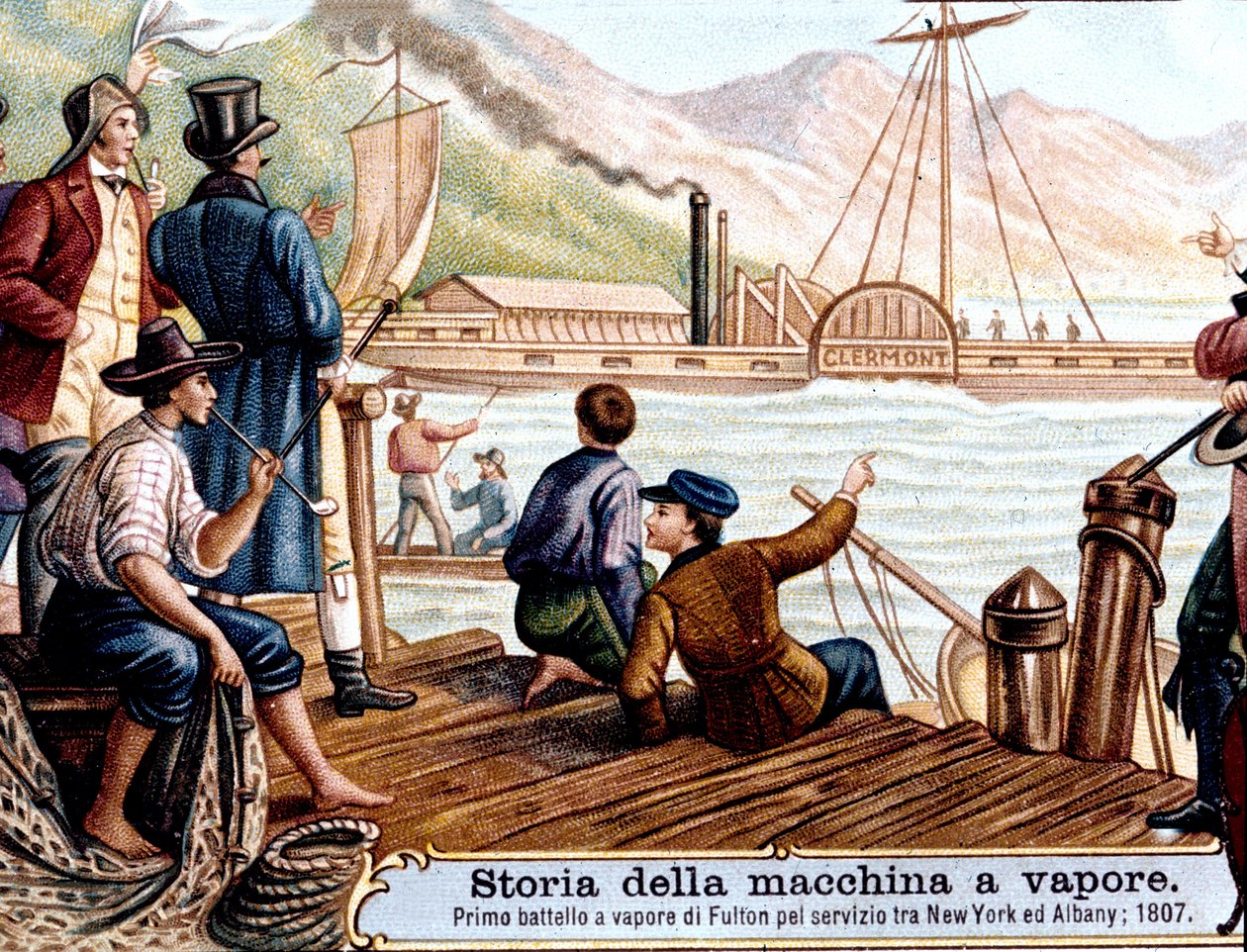 Robert Fulton (1765-1815), amerikai mérnök első útja a „Clermont” gőzhajóval a Hudson folyón, USA alkotó: Unknown artist