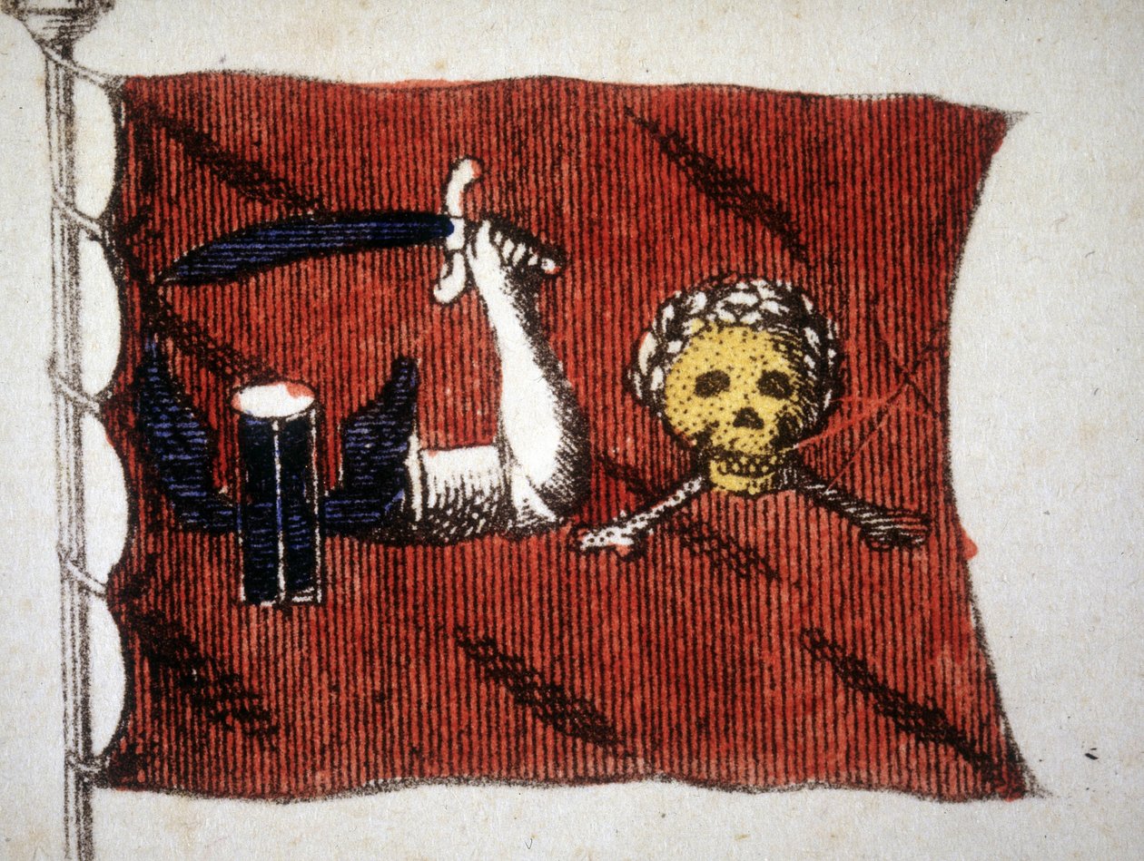 A barbár kalózok zászlaja, 18. század végi metszet. alkotó: Unknown artist
