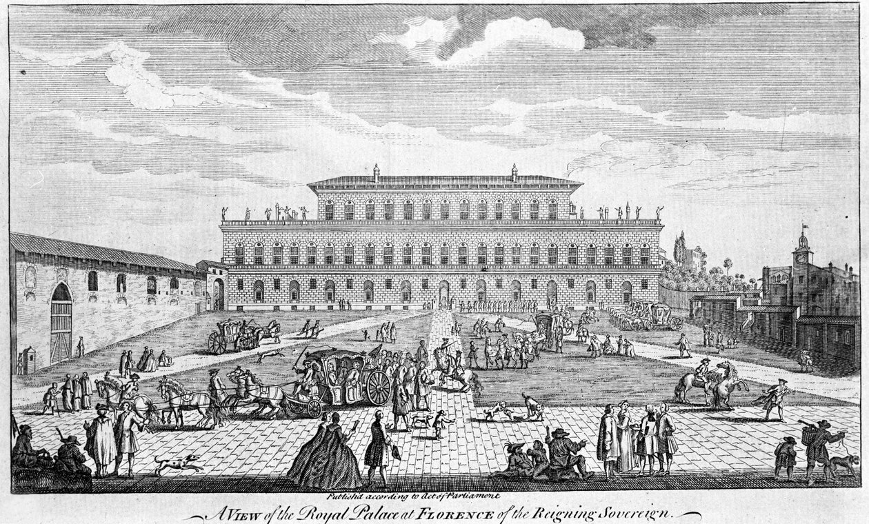 Firenze: Pitti-palota látképe a 18. század közepén alkotó: Unknown artist