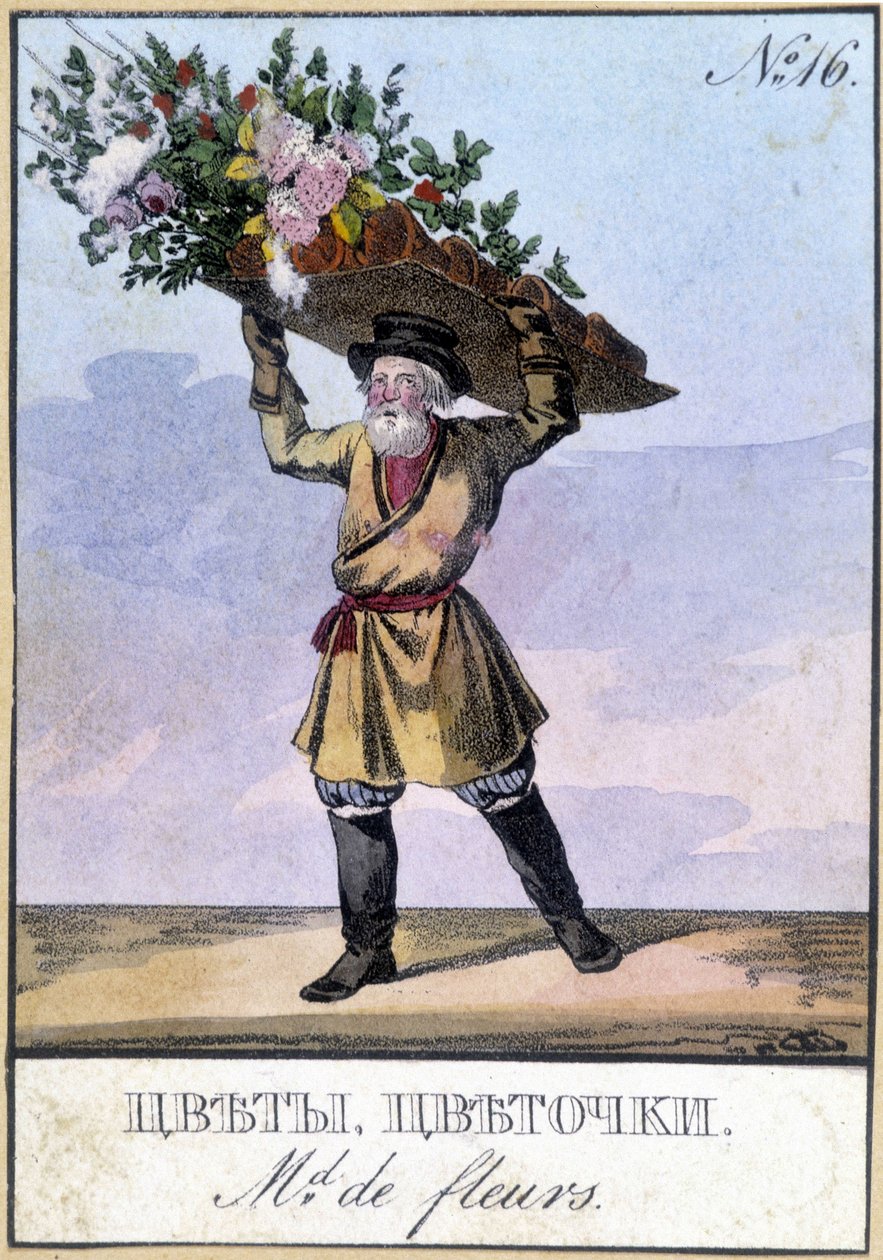 Virágkereskedő Oroszországban a 19. században. alkotó: Unknown artist