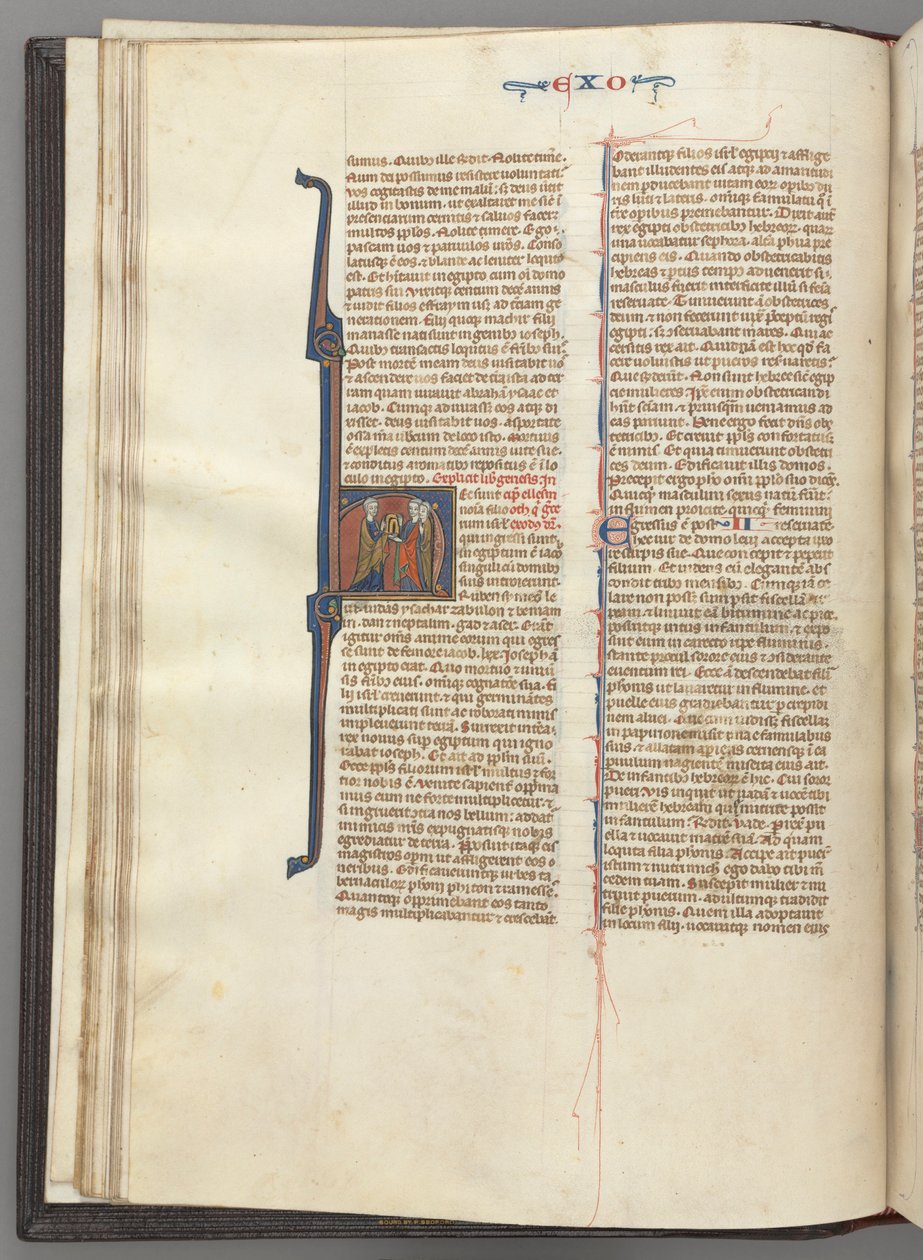 Fol. 20v, Exodus, történeti H kezdőbetűvel, Mózes és két követője a törvény tábláival. alkotó: Unknown artist