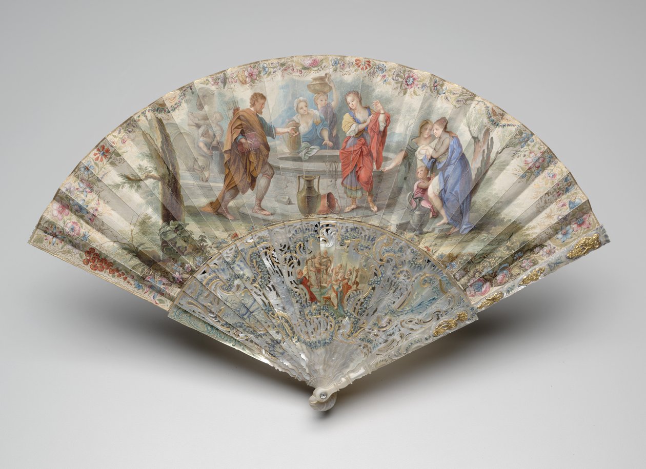 Összecsukható ventilátor Rebekával és Eliezerrel a kútnál, 1740-es évek alkotó: Unknown artist