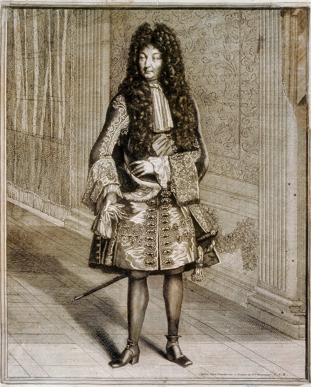 XIV. Lajos király, a Napkirály (1638-1715) lábképe. 18. századi metszet. Madridi Nemzeti Könyvtár. alkotó: Unknown artist