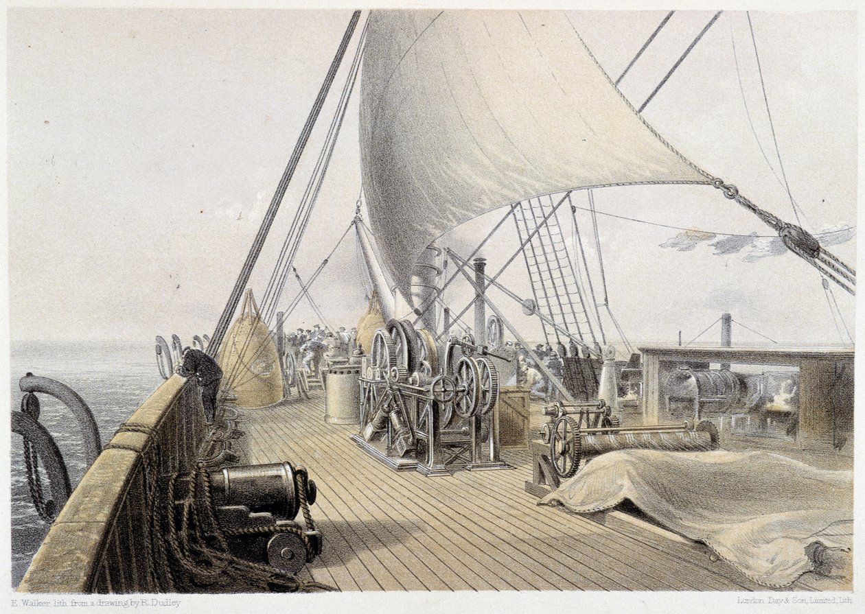Az elülső fedélzet felszabadult az utolsó harcra, 1858. augusztus 11-én – W. H. Russel „The Atlantic Telegraph” című művében, kb. 1860 alkotó: Unknown artist