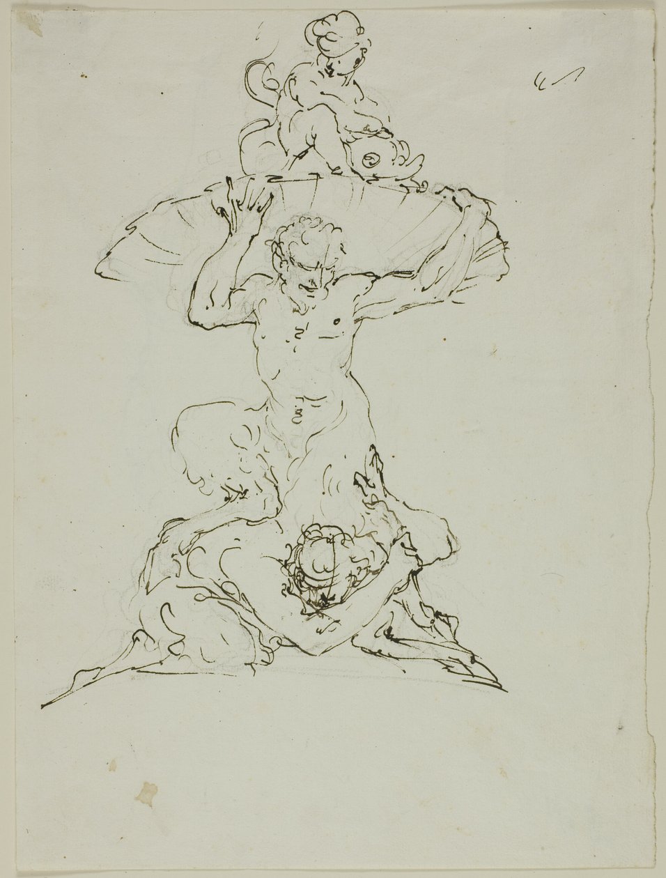 Szökőkút szatírral és Puttóval (recto); Punchinello (verso) alkotó: Unknown artist
