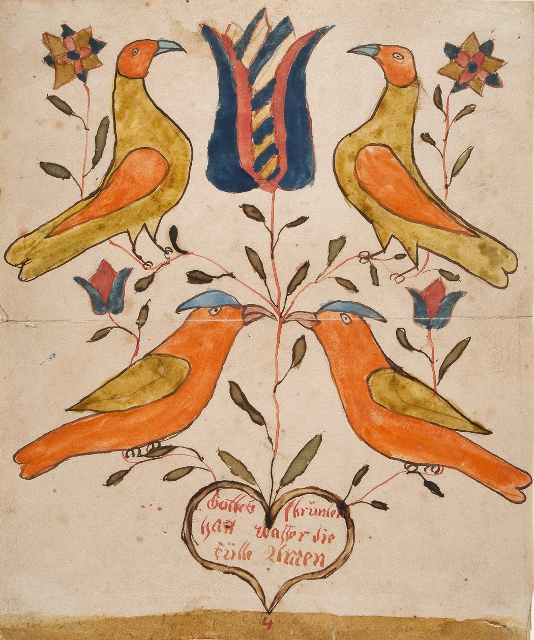 Négy madár, tulipán és szív alkotó: Unknown artist