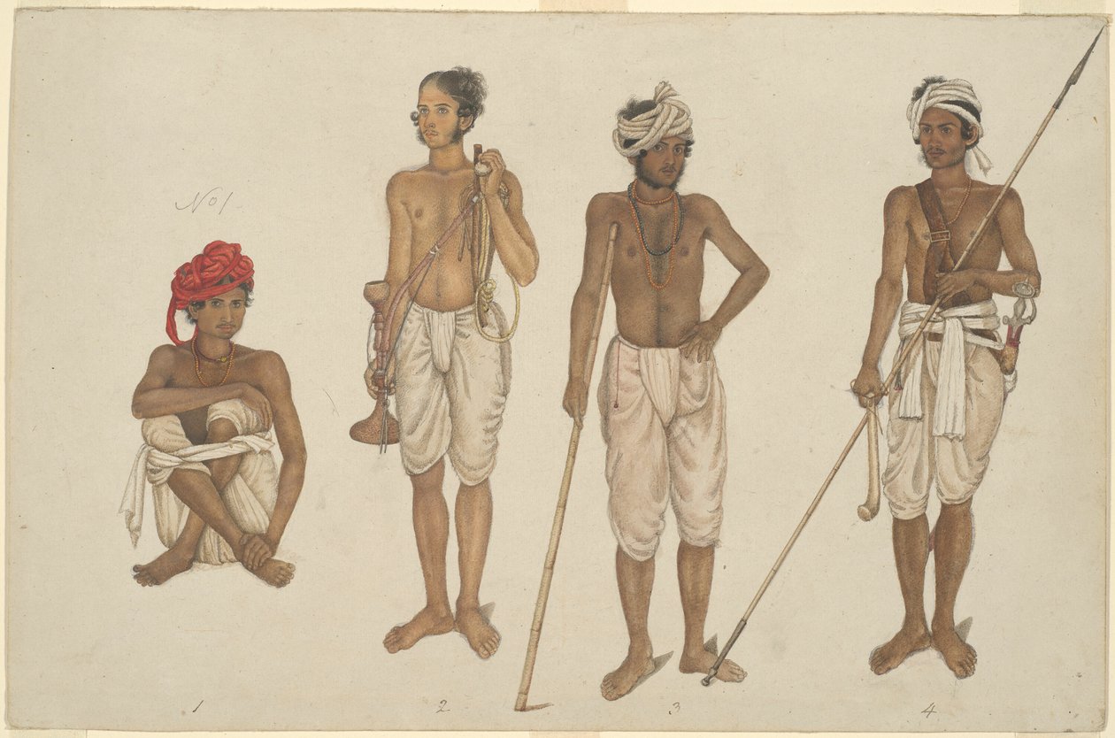 Négy újonc fehér dotiban, oldal a Fraser albumból alkotó: Unknown artist
