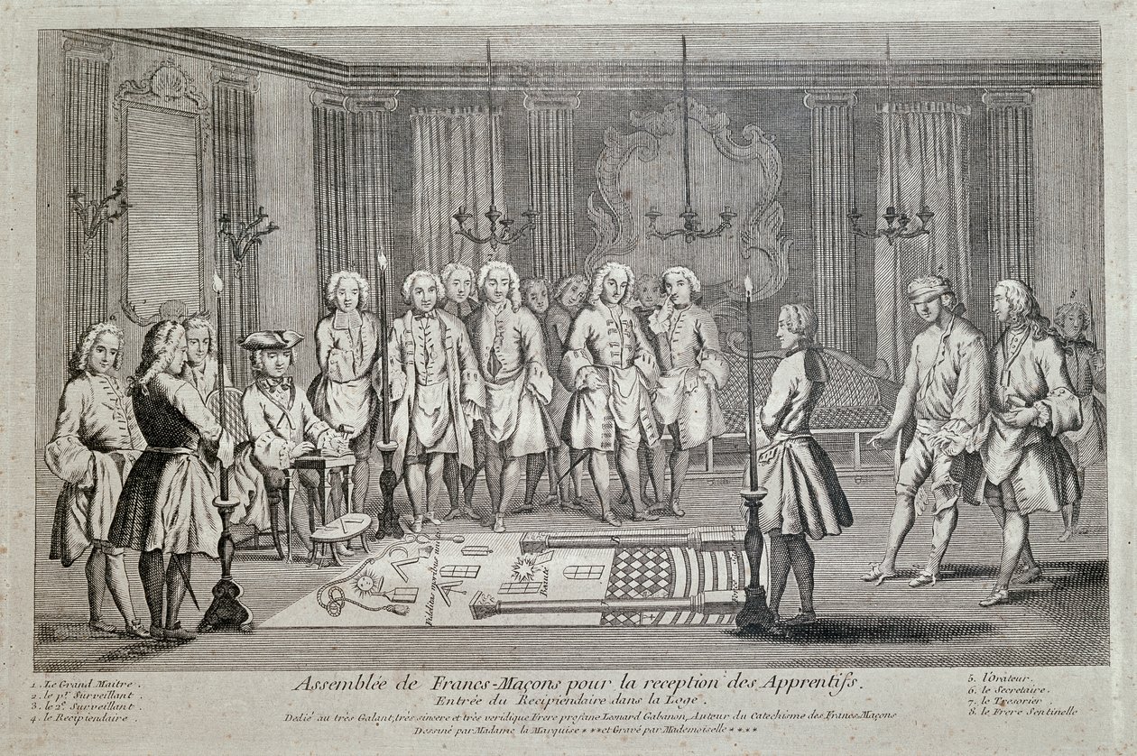 Szabadkőművesség. Szabadkőműves gyűlés a "tanoncok felvételére". alkotó: Unknown artist