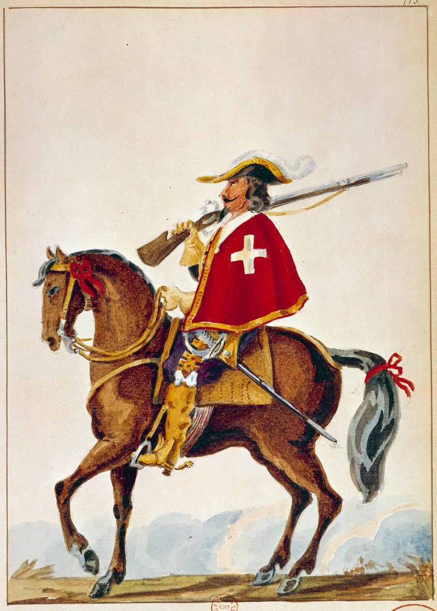 Francia Armee: De Valmont, Richelieu bíboros gárdájának muskétása. 17. századi metszet. Paris, B N alkotó: Unknown artist