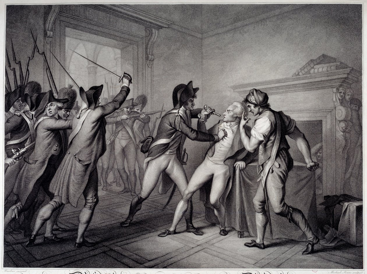 Francia forradalom: Robespierre letartóztatása 1794. július 27-én (II. évf. Thermidor 9.). 18. századi metszet. Párizs, Musee Carnavalet alkotó: Unknown artist