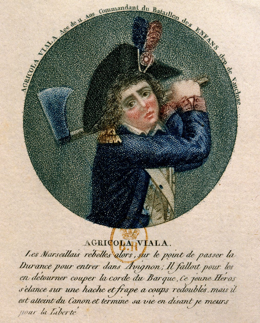 Francia forradalom: a fiatal Joseph Agricol Viala (1780-1793) portréja, aki részt vett az 1793-as marseille-i felkelésben. Egy fejszét tartó képviselő. 18. századi Párizs, B.N alkotó: Unknown artist