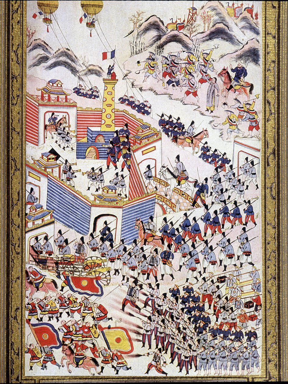 Francia léggömbök a Hong Hoa elfoglalásakor Tonkinban, 1884 augusztusában. alkotó: Unknown artist