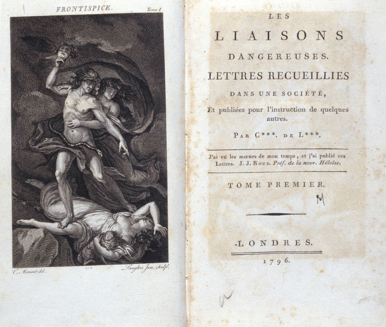 Choderlos de Laclos, London „" Veszélyes kapcsolatok" című könyvének előlapja és címlapja alkotó: Unknown artist