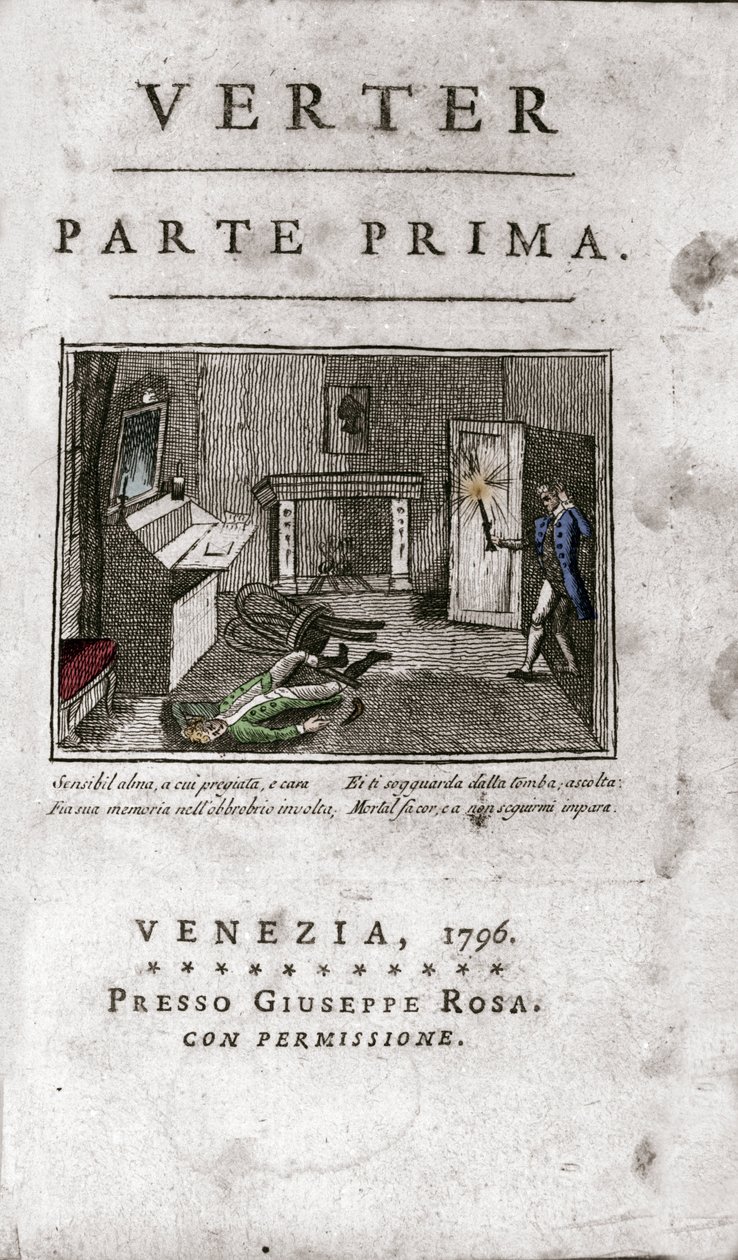 Johann Wolfgang von Goethe (1749-1832) „Az ifjú Werther szenvedései” című olasz kiadásának frontispice 1796 (Goethe „Az ifjú Werther fájdalmai” című olasz kiadás frontképe alkotó: Unknown artist