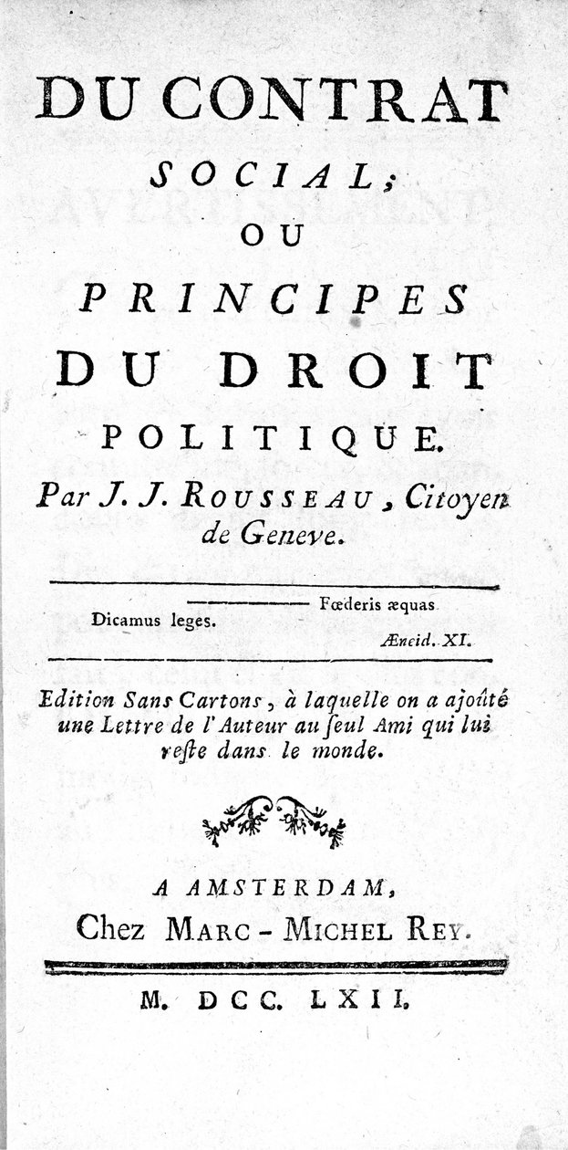 Jean Jacques Rousseau (1712-1778) A társadalmi szerződés vagy a politikai jog alapelvei frontispice, Amszterdamban, 1762-ben nyomtatva alkotó: Unknown artist