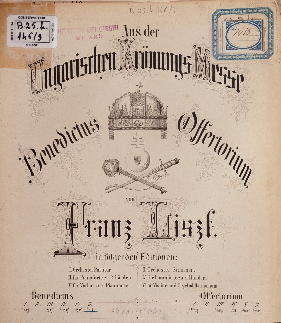 Liszt magyar koronázási miséjének frontképe (XIX. század) alkotó: Unknown artist