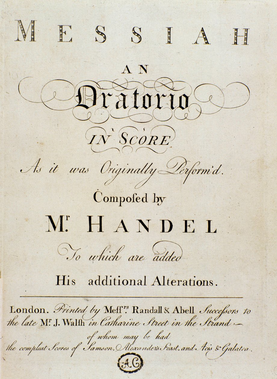 George Frederick Handel (Georg Friedrich Handel) honosított angol német zeneszerző „The Messiás” (A Messiás) című partitúrájának előképe alkotó: Unknown artist