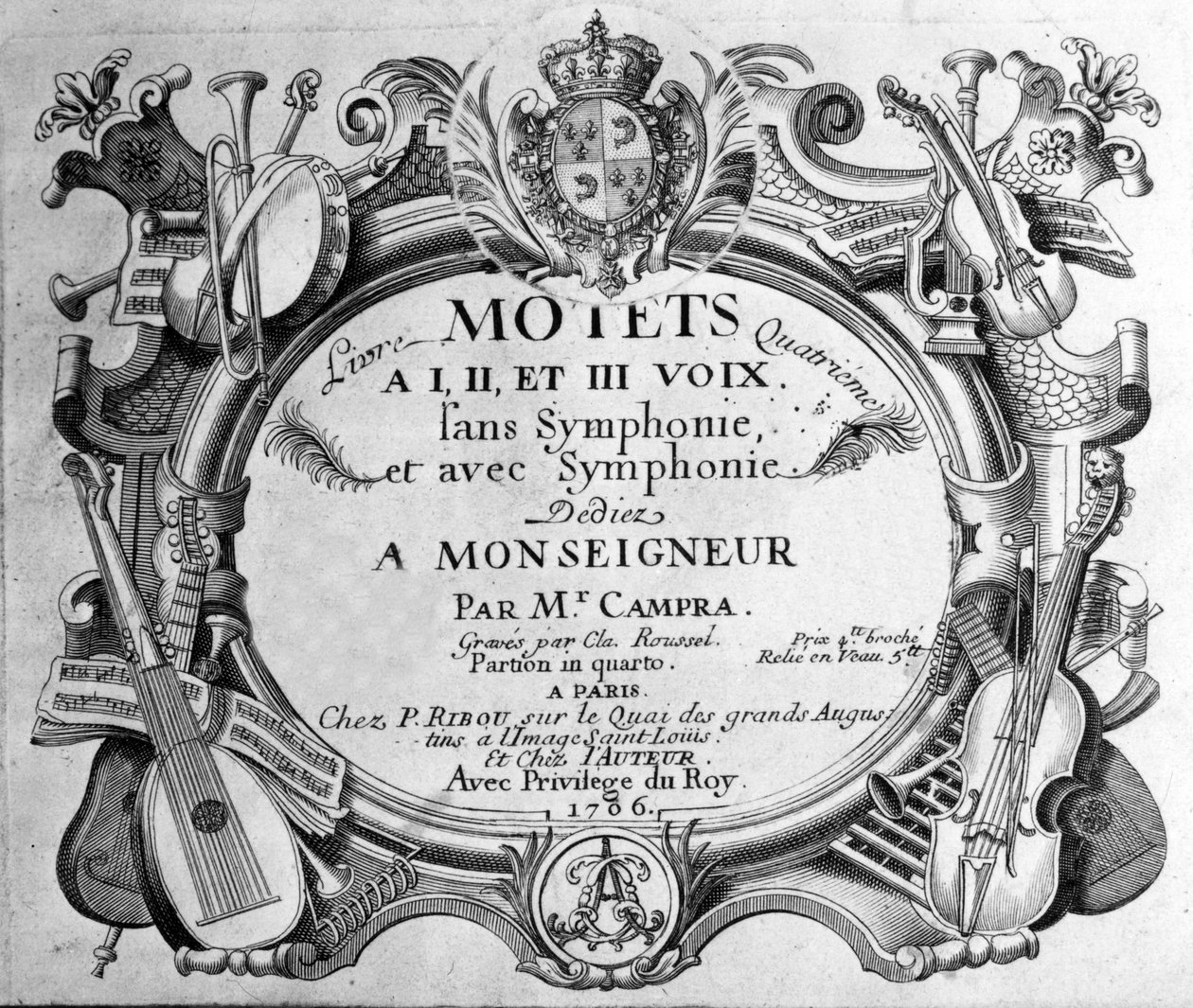 Andre Campra negyedik motetta-könyvének partitúrájának előképe. 1706 alkotó: Unknown artist