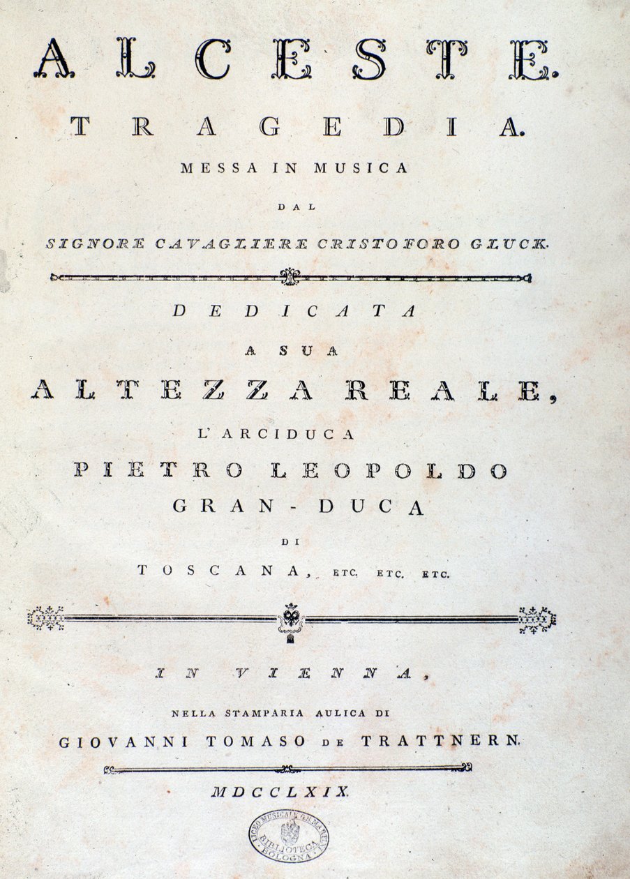 C. W. Gluck operájának Alceste kottájának előképe alkotó: Unknown artist