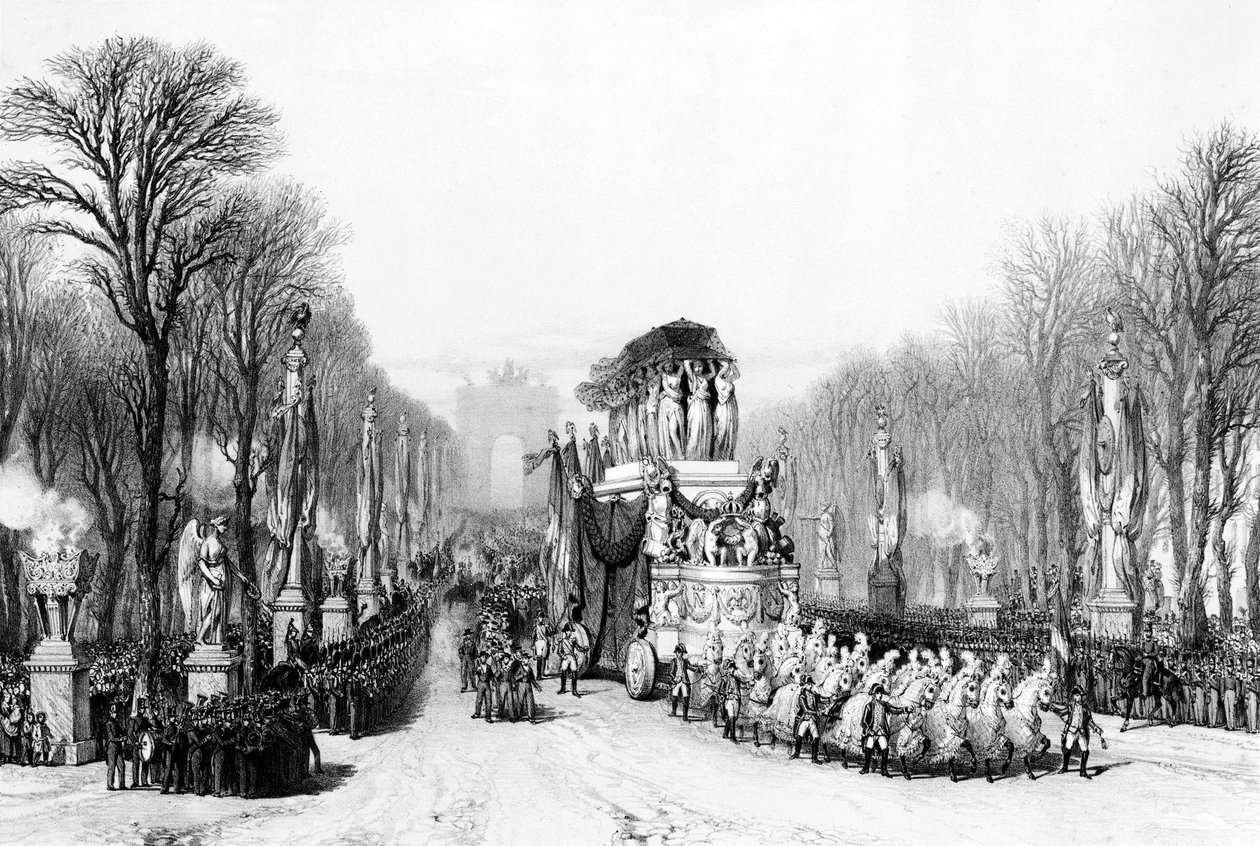 Napóleon Bonaparte császár temetése. I. Napóleon császár hamvainak visszatérése a Champs-Elysees-n, Párizsban alkotó: Unknown artist