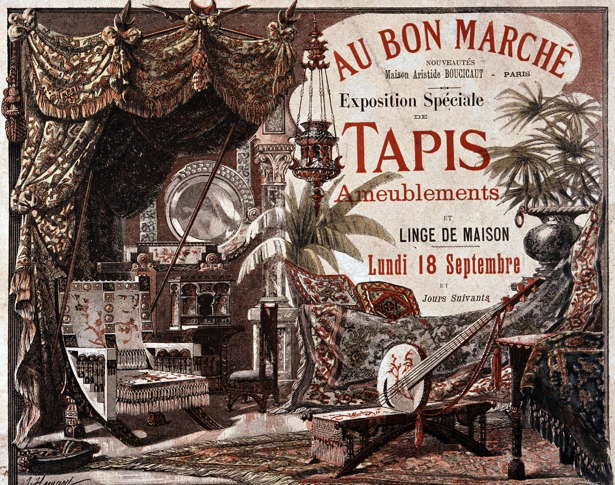 Bútorok és bútorszőnyegek - "" Le bon marche" üzlet reklámja, 19. század vége. alkotó: Unknown artist