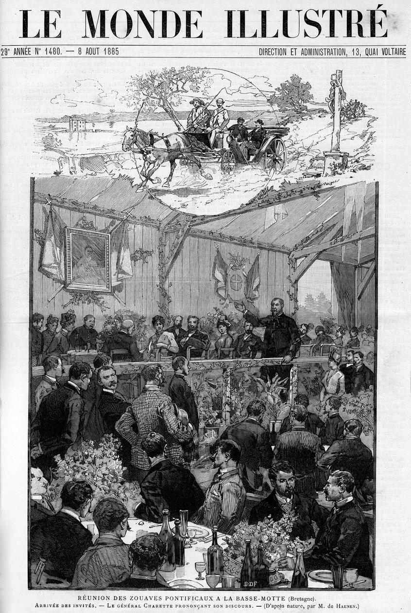 Charette tábornok beszéde a Pápai Zouave-ok találkozóján a bretagne-i Basse Motte-ban, „The Illustrous World 1885” címmel. alkotó: Unknown artist