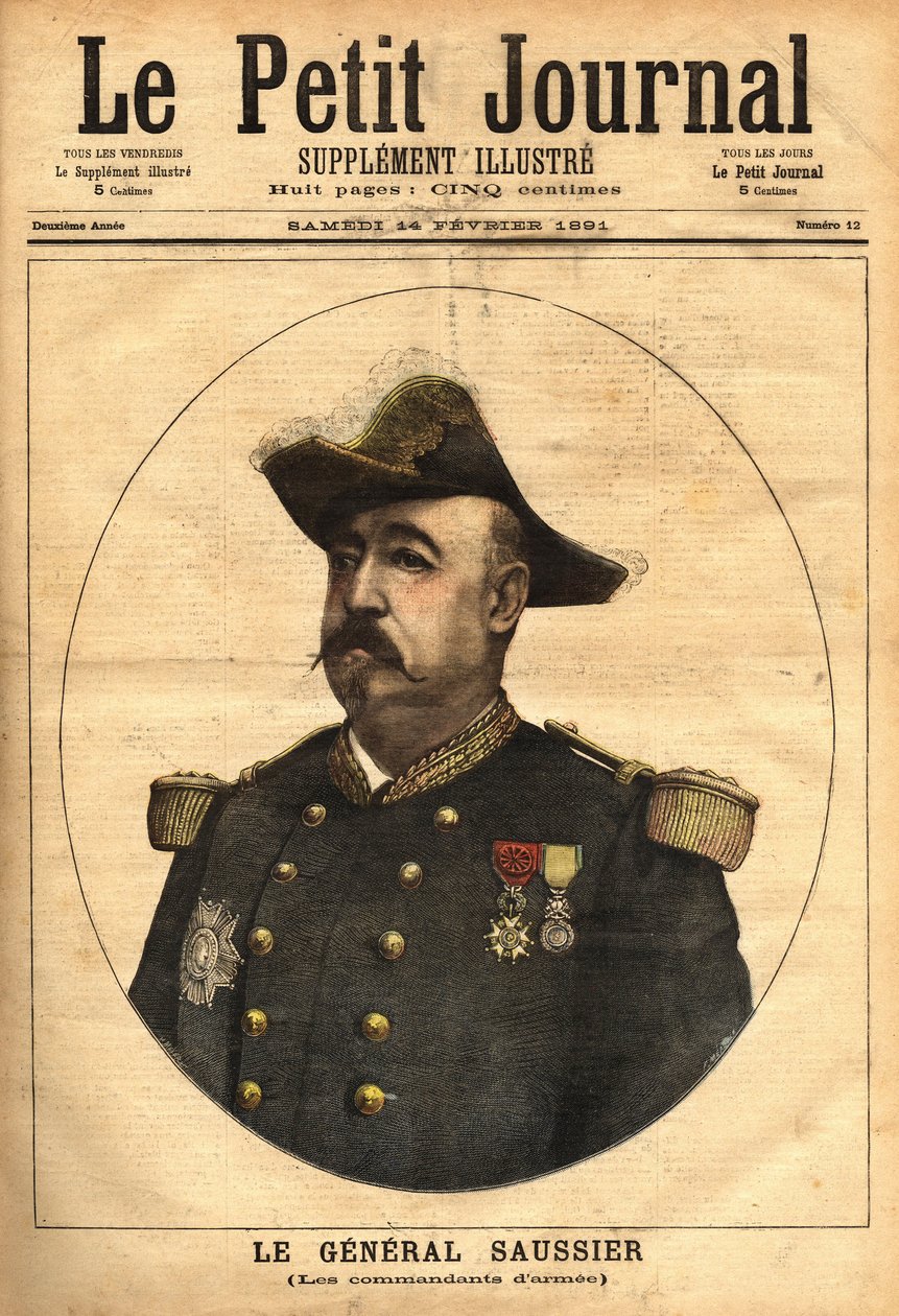 Felix Gustave (Felix-Gustave) Saussier tábornok (1828-1905), 1882-től 1902-ig a hadsereg parancsnoka és a felsőbb haditanács tagja lett. Metszet a „Le petit Journal illustrious”-ban” 1891.02.14. Selva gyűjteménye. alkotó: Unknown artist