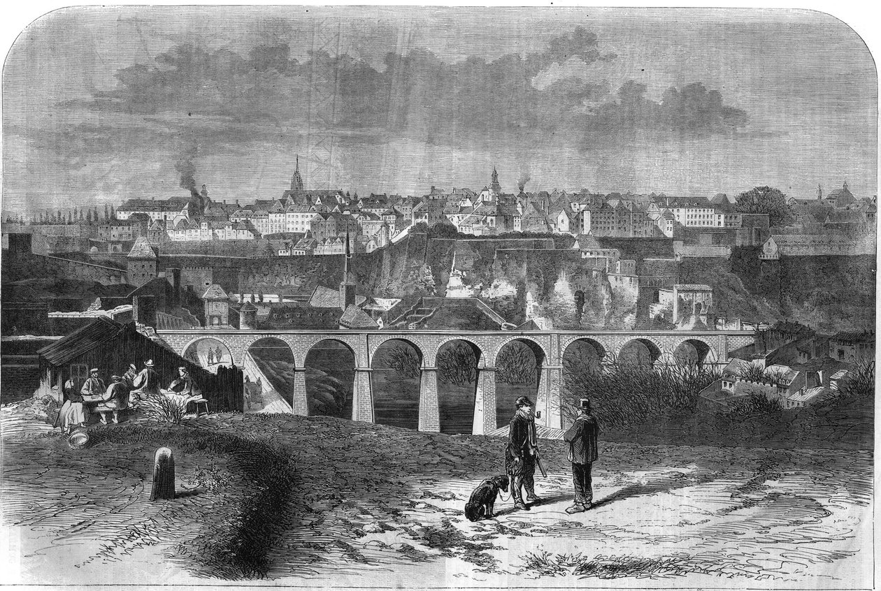 Luxemburg városának általános képe. Metszet a „The Illustrous Universe”-be alkotó: Unknown artist