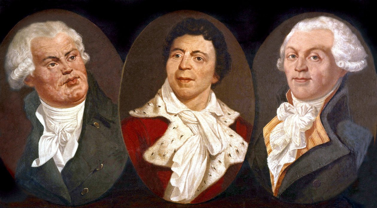 Georges Jacques Danton, Jean Paul Marat és Maximilien de Robespierre, a francia forradalom három fő alakja alkotó: Unknown artist