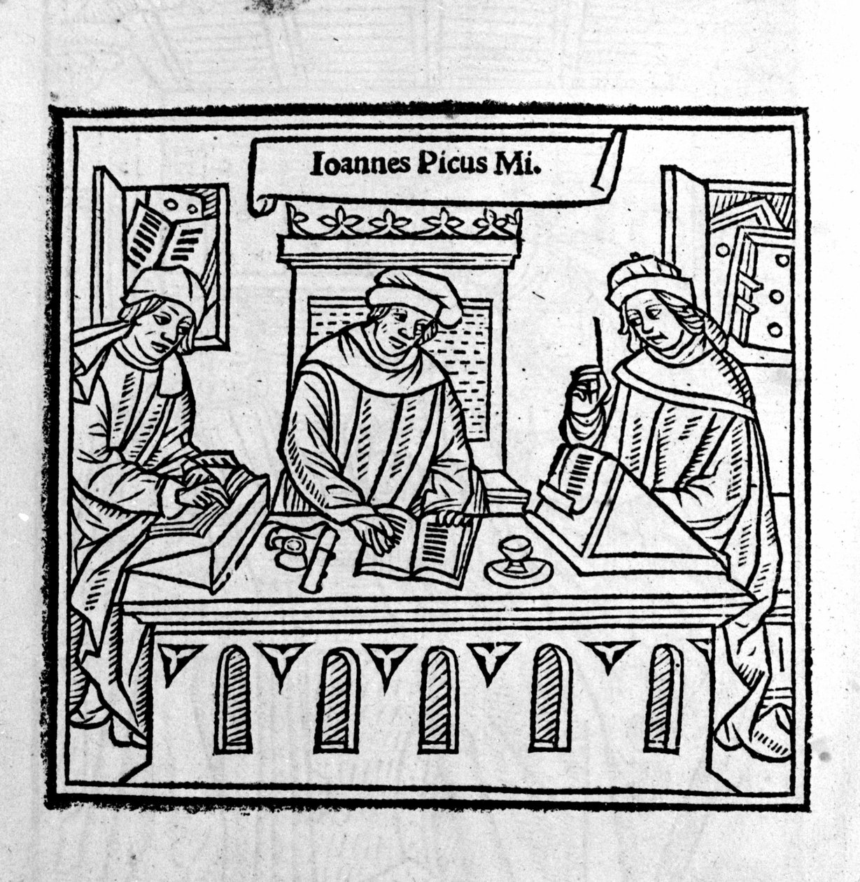 Giovanni Pico della Mirandola (Jean Pic de la Mirandole) két tanítványával – az 1555-ös "Epistole auree"-ben alkotó: Unknown artist