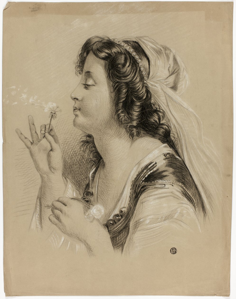 Pitypangot fújó lány (recto); lányfej profilja (verso) alkotó: Unknown artist