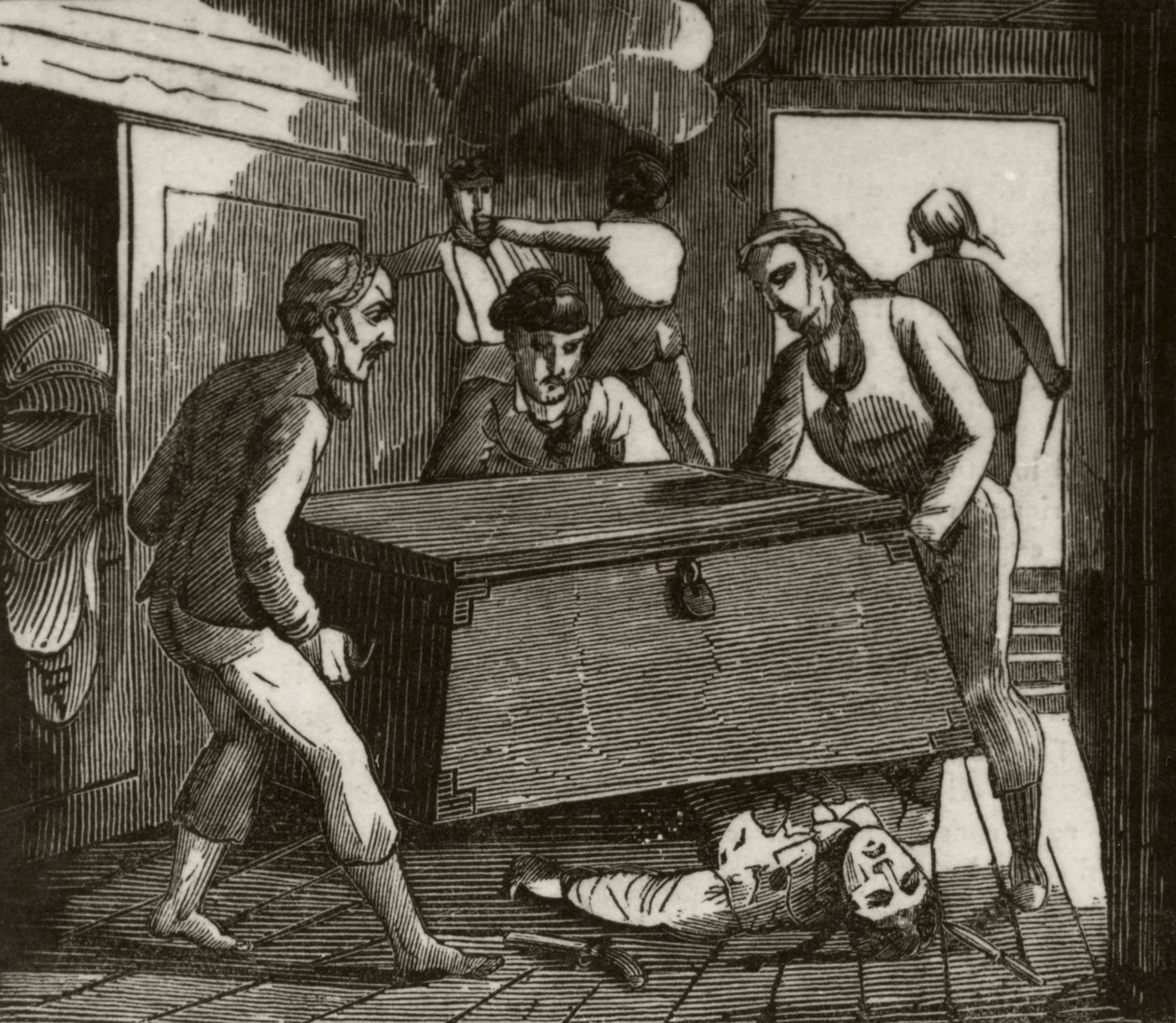 „Gordon és társai nagy ládával halálra nyomják a francia kapitányt”, 1836 körül alkotó: Unknown artist