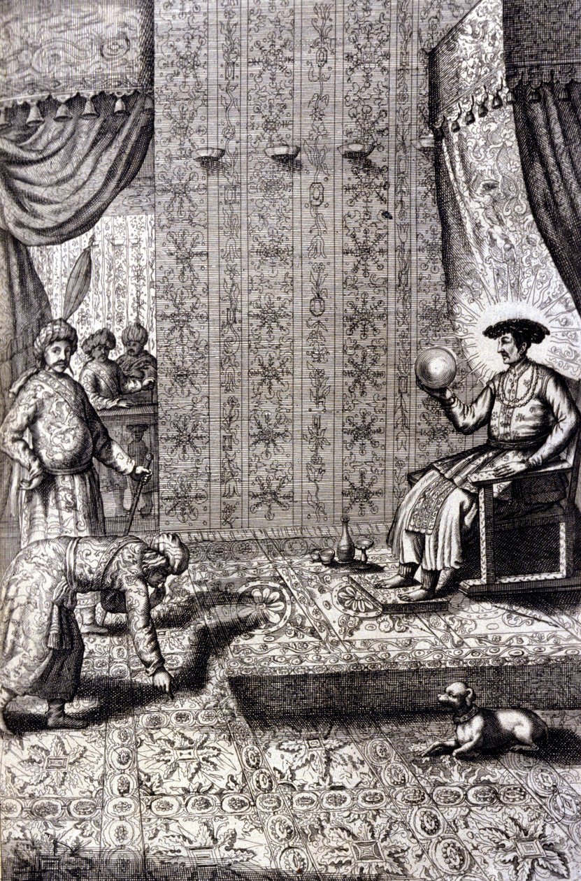Grand Moghol (Mogol vagy Moghul) (valószínűleg Aurangzeb (1618-1707), más néven Alamgir): a trónterem. Athanasius Kircher (1601-1680), jezsuita, orientalista és német tudós „De China Monumenta” című műve, Amszterdam 1667. alkotó: Unknown artist