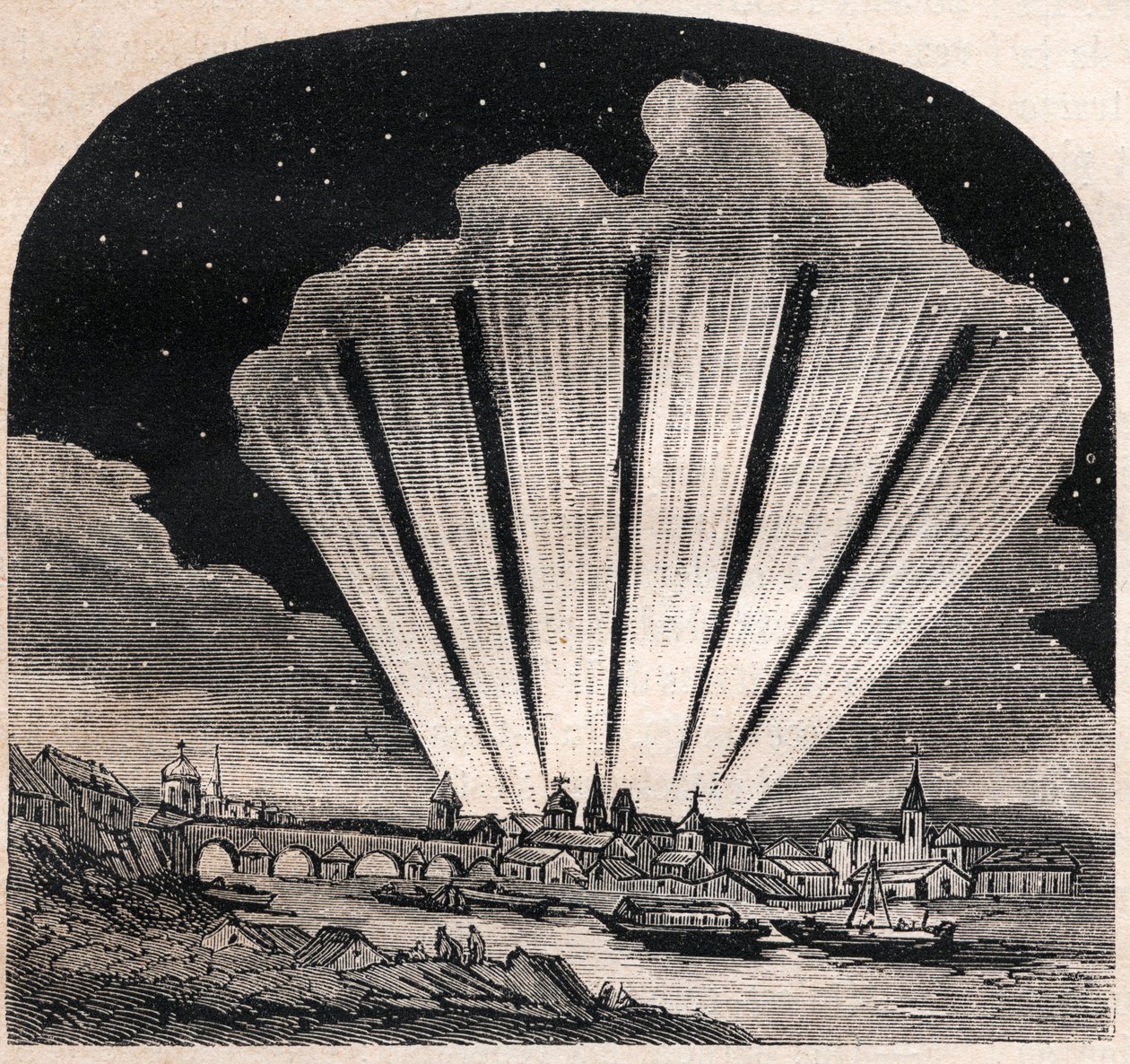 1744-es nagy üstökös (C/1743 X1) - Grande Comet a six tails de 1744 - Comete de Cheseaux vagy Comete Klinkenberg-Cheseaux - metszet 1867 körül alkotó: Unknown artist