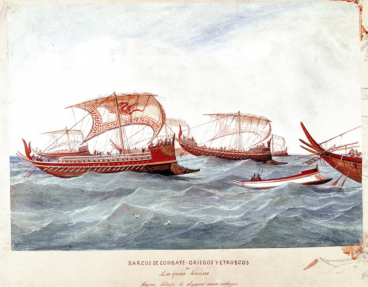 Görög és etruszk hadihajók (akvarell alkotó: Unknown artist