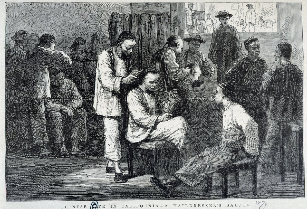 Fodrászat a kaliforniai kínai közösségben - gravírozás alkotó: Unknown artist