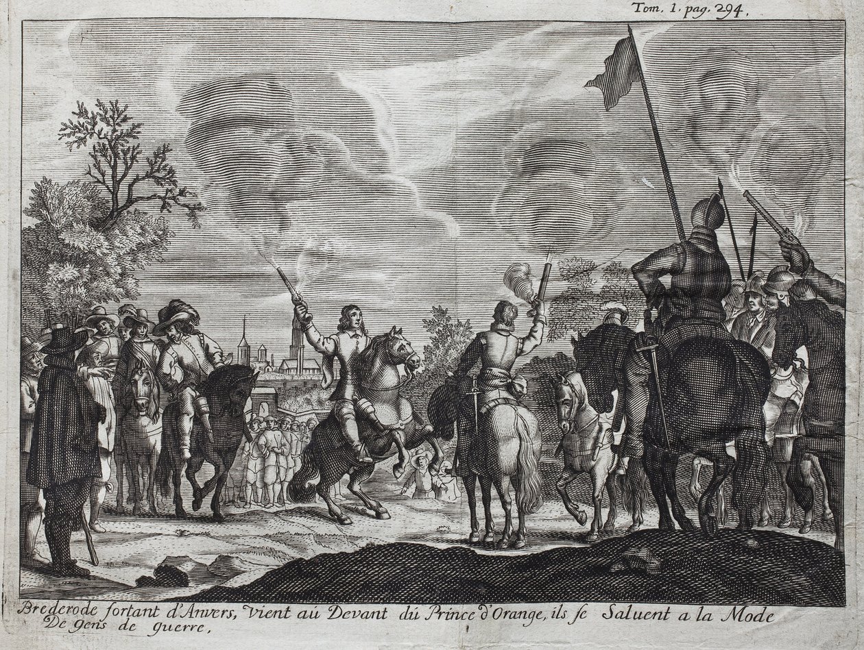 Henri, Brederode grófja (Hendrik Graaf van Brederode) (1531-1568), elhagyva Antwerpent (Hollandia, Hollandia), I. Vilmos orange-nassaui (Orange Nassau), Orange hercege (vagy Guillaume, a Taciturn) elé kerül. alkotó: Unknown artist