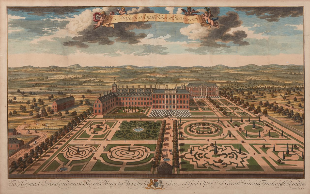 Őfelségei királyi palota Kensingtonban, 1707-1714 körül (nyomtatott) alkotó: Unknown artist