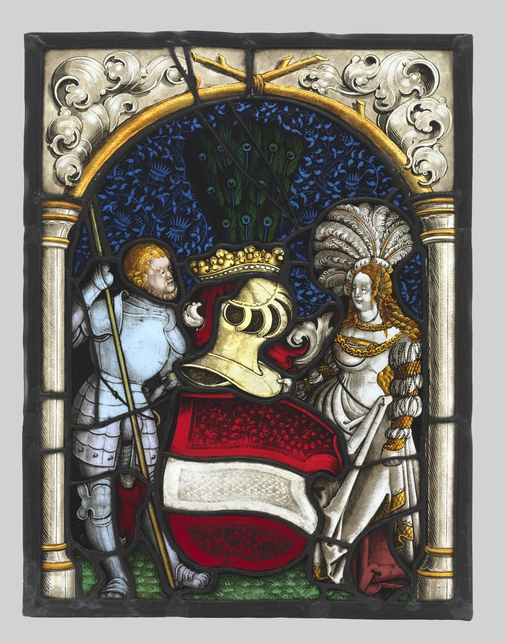Heraldikai tábla, amely egy lovagot és egy hölgyet ábrázol az Osztrák Főhercegség fegyverével alkotó: Unknown artist