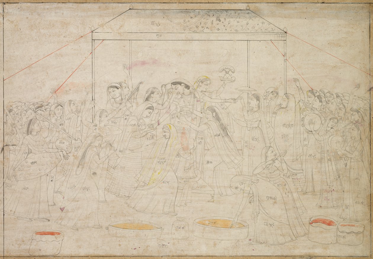 Hindu isten Krishna női ruhákba öltözött a Tavaszi Fesztivál Holi alkalmából alkotó: Unknown artist