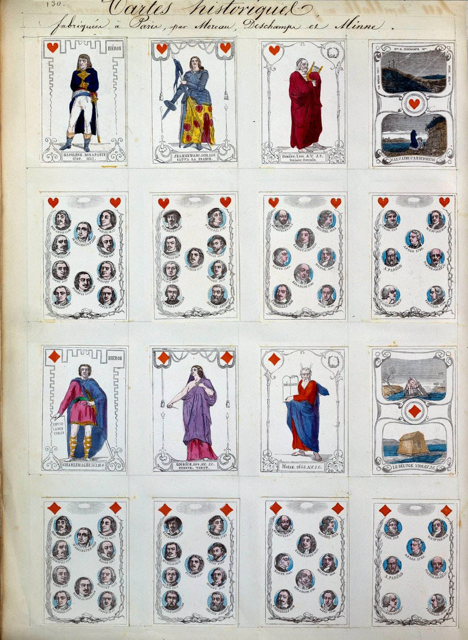 Történelmi játékkártyák, amelyek a történelem, a művészet, az irodalom és a vallás nagyszerű szereplőit ábrázolják. 19. század. Paris, B.N. alkotó: Unknown artist