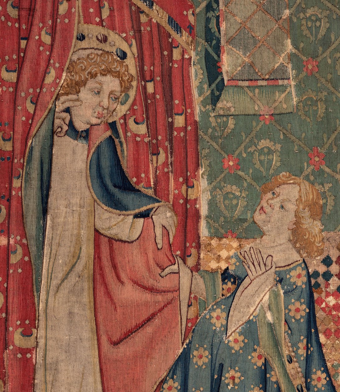Saint Piat és Saint Eleuthère története, 11. jelenet: Saint Eleuthère kísértései (A tribün lánya meg fog halni, hogy ne tudja megszerezni azt az őrült szerelmet, amelyet a szent követel, amikor a köpenye húzódik). Részlet. alkotó: Unknown artist